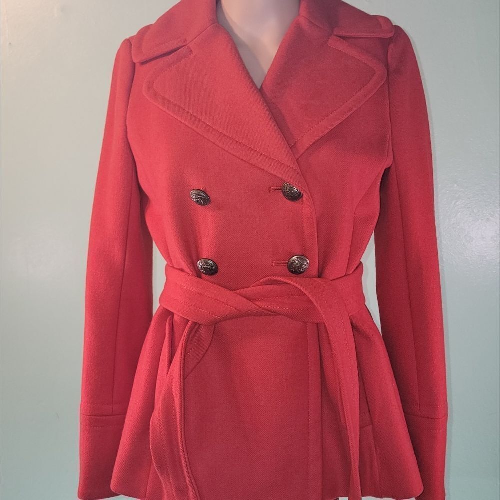 J.Crew Womens Orange Wool Long Sleeve Belted Button Double Breasted Pea Coat 2